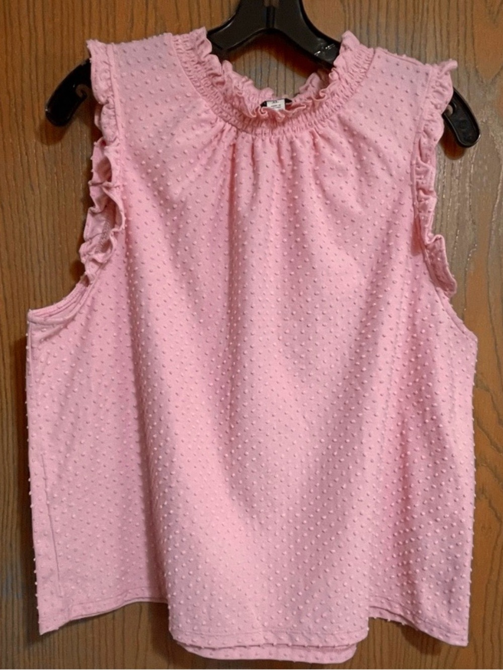 EUC J. Crew Pink Sleeveless Blouse with Ruffles and Swiss Dots